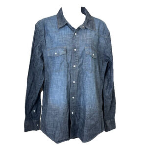Paper Denim Cloth Men’s Chambray Shirt Large Gray Blue Pearl Snaps Western Rodeo